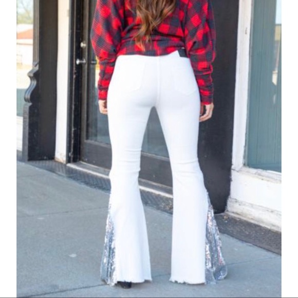 PLUS⭐️L&B White Silver Sequin Accent Flare Jean… - Picture 4 of 16
